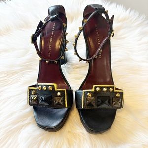 Marc Jacobs Black Leather Studded Embellished Platform Heels, Size 40